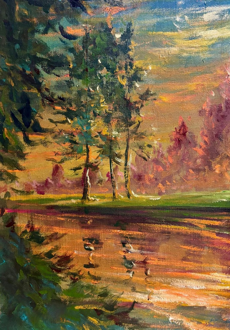 Claude Monet French 1840 - 1926 Oil on Canvas in the style of . Renoir & Manet Impressionist Era.: Title:Reflections at Dusk Technique:Oil on canvas Measures:13 x 9 inches (33 x 23 cm) Year:Circa 1890–1900 Condition:The artwork is in good overall condition. The surface presents a stable paint lay