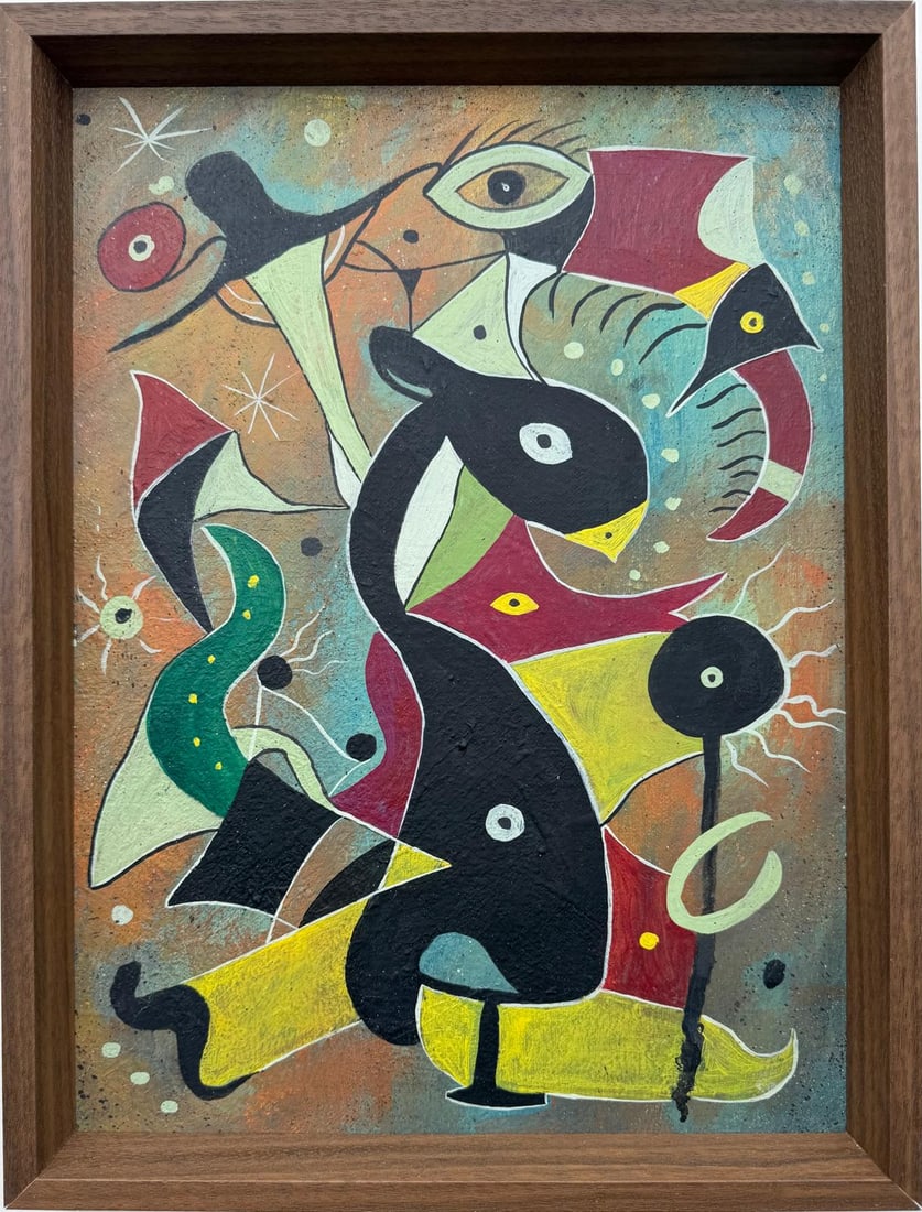 Joan Miro Spanish 1893 - 1983 Oil on Canvas in the style of. Dali, Magritte, & Miro Surrealism Era. (1 of 7)