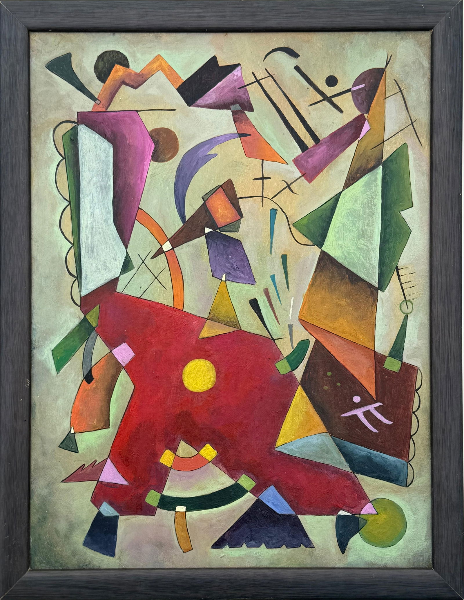 Wassily Kandinsky 1866 - 1944 Oil on Canvas Painting in the style of. Mondrian, Picasso Era: Title: Rhythmic Convergence Technique: Oil on Canvas Measures: 16 × 12 inches Year: Circa 1930s–1940s Condition:Good — the surface remains stable, with well-preserved pigments and crisp geometric