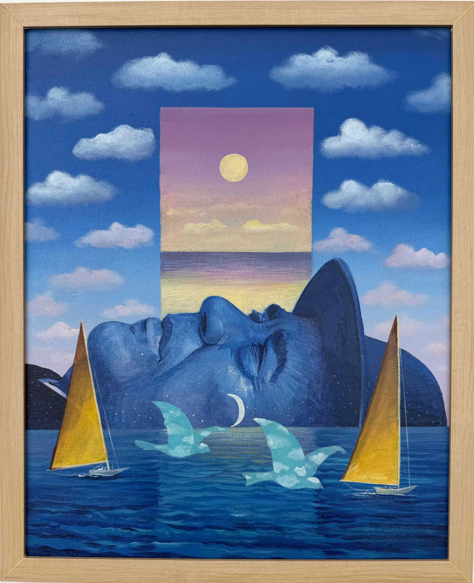 Rene Magritte Belgian 1898 - 1967 Oil on Canvas Painting in The Style of. Dali, Picasso Era: Title: Nocturne with Silent Passage Technique: Oil on Canvas Measures: 19 × 16 inches Year: Circa mid–20th century Condition:Good — the canvas remains stable and well preserved. The painted surfa