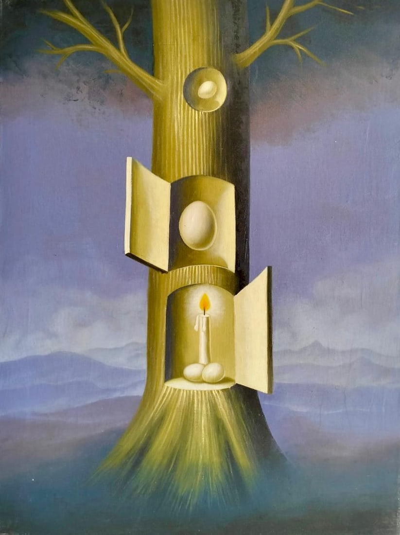 Rene Magritte Belgian 1898 - 1967 Oil on Canvas Painting in The Style of. Dali, Picasso Era: Title:The Silent Interior Technique:Oil on canvas Measures:31 x 23 inches(78.7 x 58.4 cm) Year:Circa mid-20th century Condition:The work is in good overall condition. The paint surface is stable, with