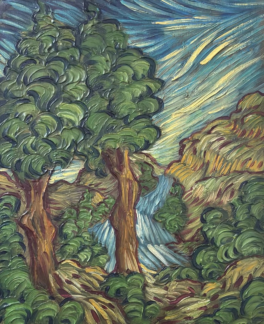 Vincent Van Gogh Dutch 1853-1890 Oil on Canvas painting in the style of. Gaugin, Monet, Degas Period: Title: Untitled Technique: Oil on canvas Measures: 11 × 8 inches (27.9 × 20.3 cm) Year: Circa late 19th century Condition: The painting is in good overall condition. The surface shows thick, express