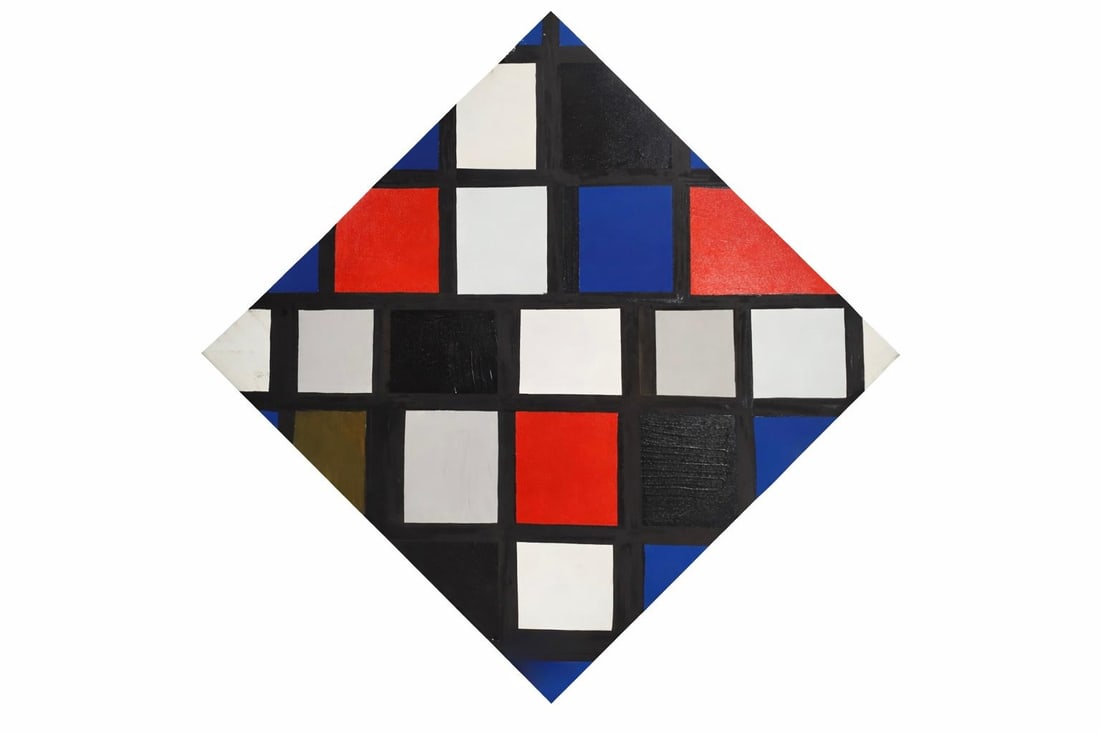 Piet Mondrian Dutch 1872- 1911 Oil on Paper Painting in the style of. Modernism and Abstraction Era: Title: Composition with Red, Yellow, Black and Blue Technique: Oil on canvas Measures: 19 × 19 inches (50 × 50 cm) Year: 1922 Condition:The painting is in good overall condition. The pigment layers
