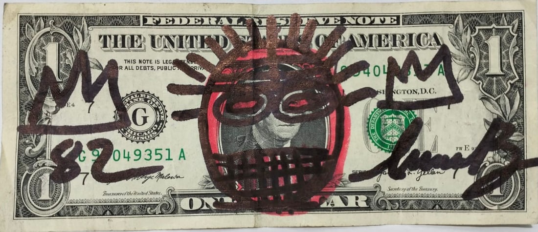 Jean Michel Basquiat 1960-1988 Mixed Media/Canvas In The Style of. Haring,Warhol,Basquiat Era.: Title: Untitled Technique: Oil on canvas Measures: 47 × 36 inches (119.4 × 91.4 cm) Year: 1961 (Circa 1960s, based on stylistic alignment with artists active during 1903–1970) Condition: The paint