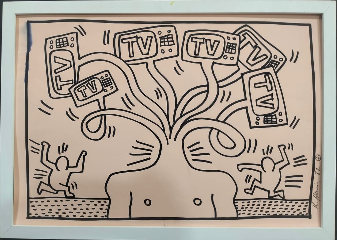 Keith Haring American 1958 - 1990 Acrylic/Canvas In The Style of. Warhol & Haring Pop Art Period. (1 of 4)