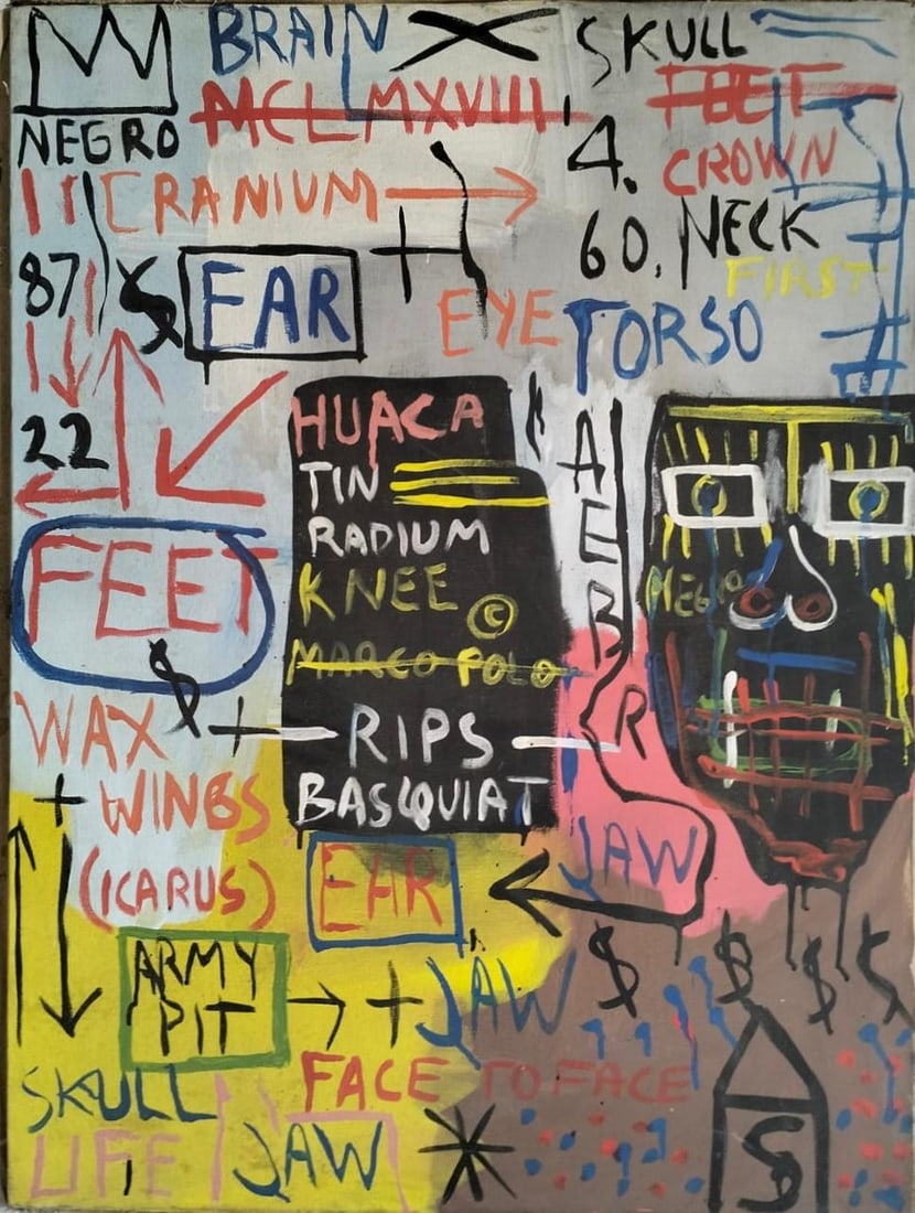 Jean Michel Basquiat 1960-1988 Mixed Media/Canvas In The Style of. Haring,Warhol,Basquiat Era. (1 of 6)