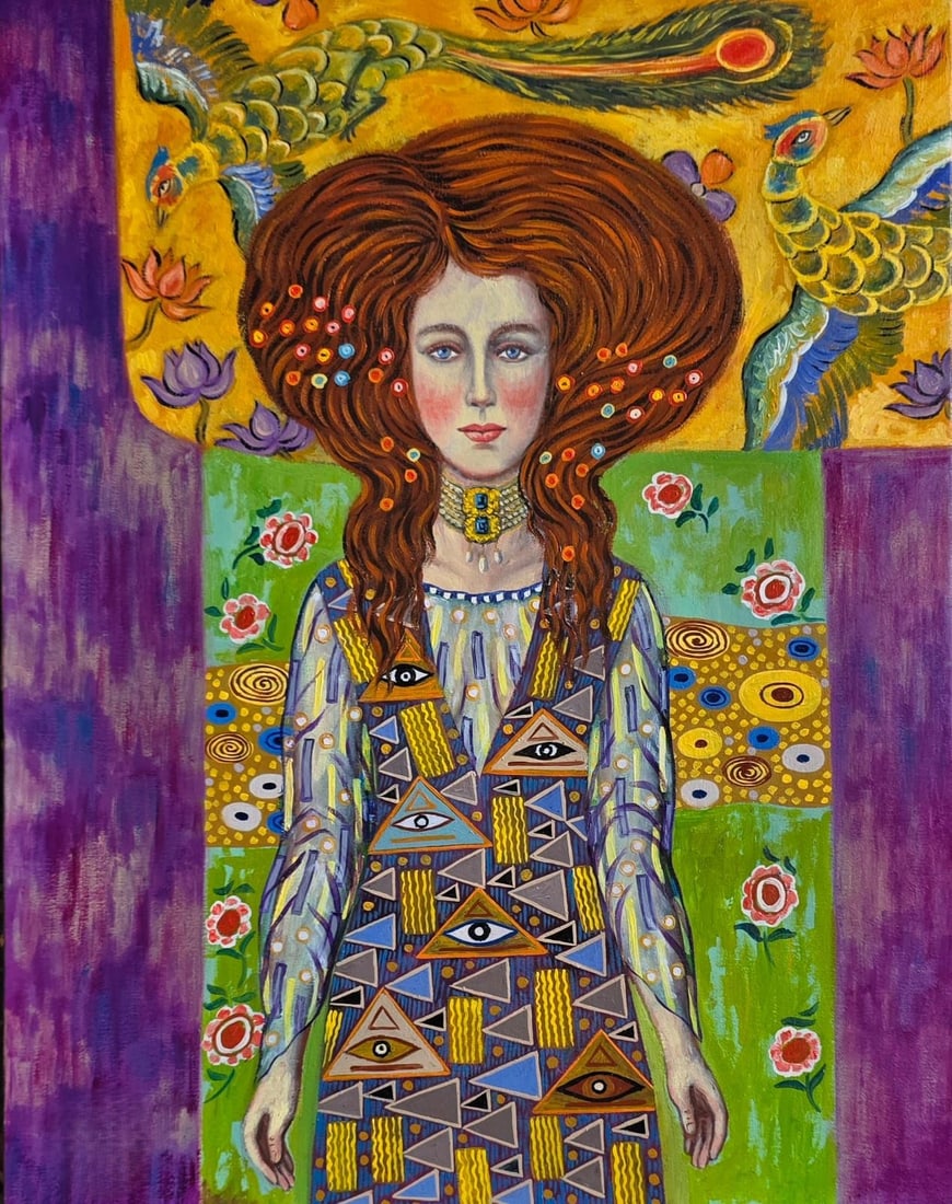 Gustav Klimt 1862 – 1918 Austrian Oin on Canvas In the style of. Vienna Secession Movement: Title: Untitled Technique: Oil on canvas Measures: 19 × 15 inches (48.26 × 38.1 cm) Year: Circa 1900 Condition: The work is in good overall condition. The surface shows stable pigment layers with re