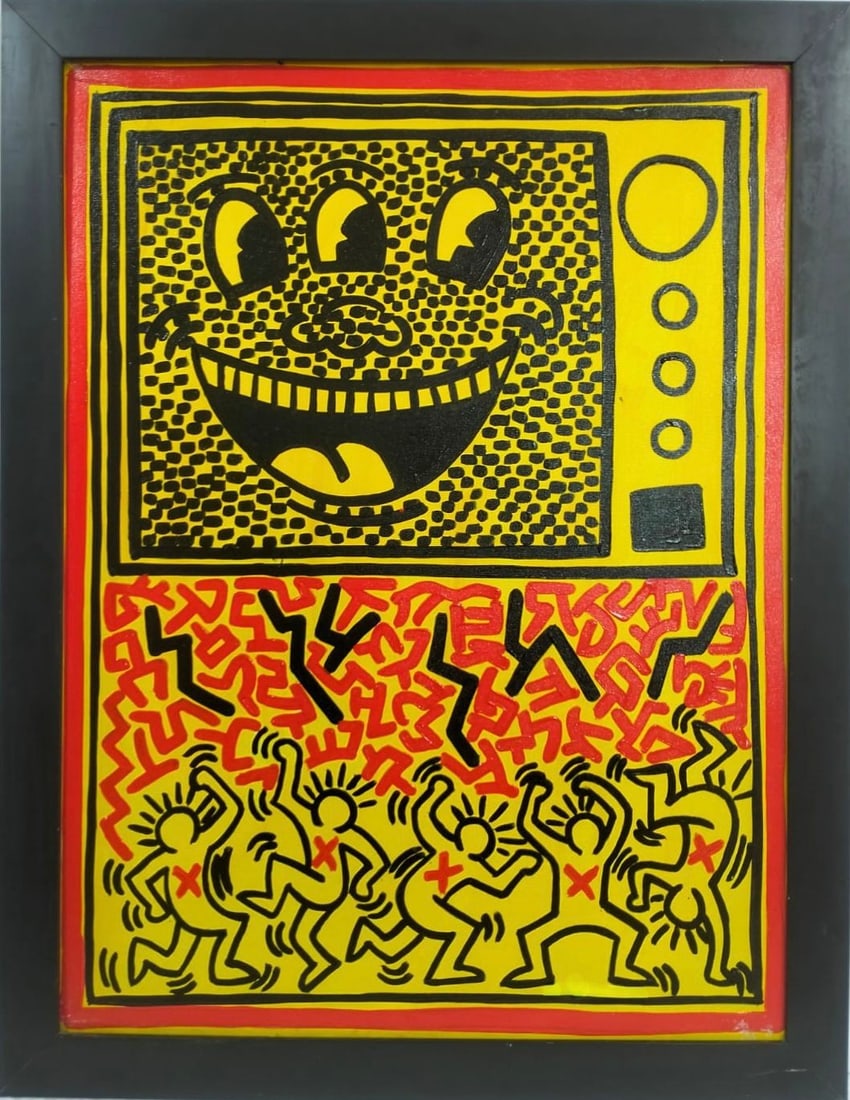 Keith Haring American 1958 - 1990 Acrylic/Canvas In The Style of. Warhol & Haring Pop Art Period. (1 of 5)