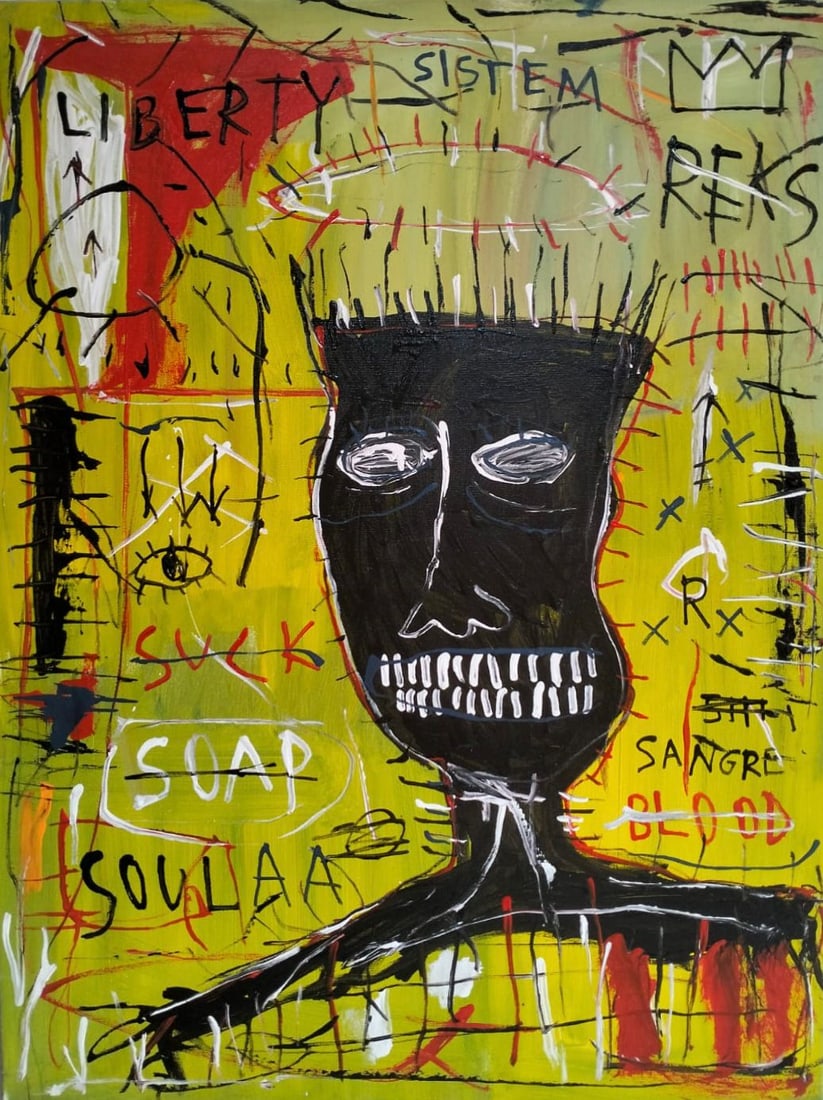 Jean Michel Basquiat 1960-1988 Mixed Media/Canvas In The Style of. Haring,Warhol,Basquiat Era. (1 of 8)