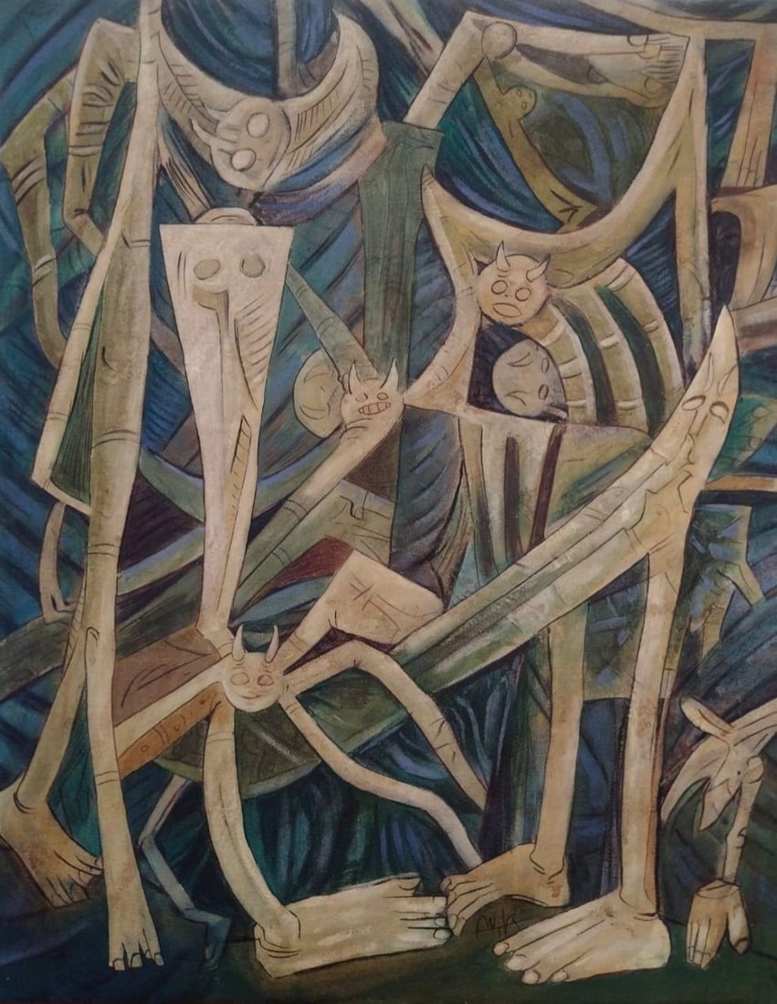 Wifredo Lam Cuban 1902 - 1982 Oil on Canvas Painting In The Style of. Picasso, Matisse, & Surrealist: Title: Surreal Figural Composition Technique: Oil on canvas Measures: 19 x 15 in. (48 x 38 cm) Year: Circa 1930–1940 Condition: Appears to be in good overall condition with visible surface wear and