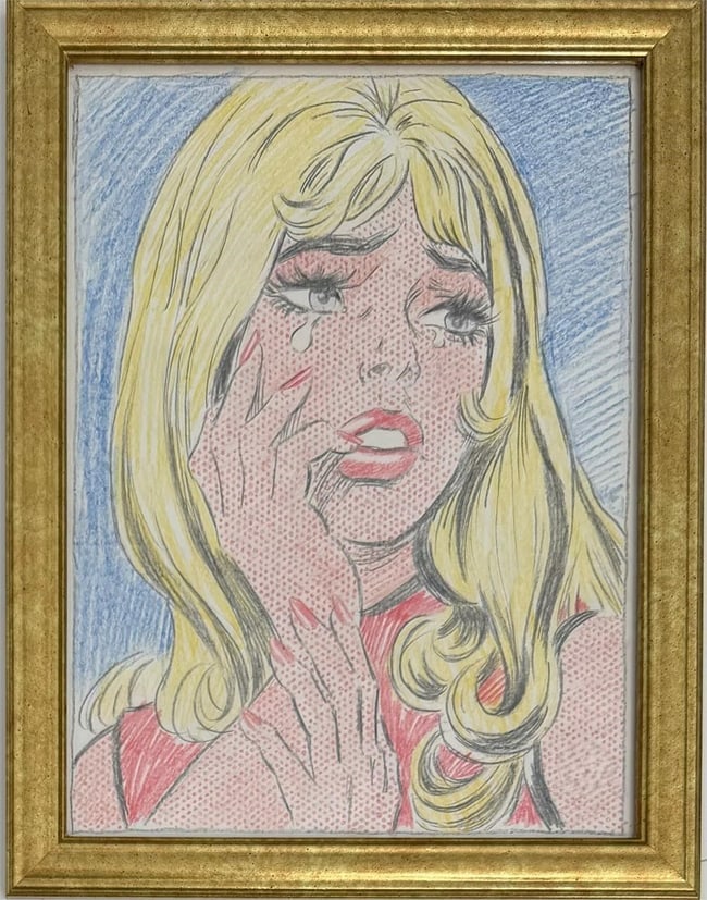 Roy Lichtenstein American 1923–1997 Colored Pencil on Paper Drawing in the Style of Lichtenstein.: Title: Crying Blonde Technique: Color marker on paper Measures: 15 x 12 inches (38.1 x 30.5 cm) Year: Late 20th centuryConditionGood condition. Paper surface shows stable pigment with minor wear consi