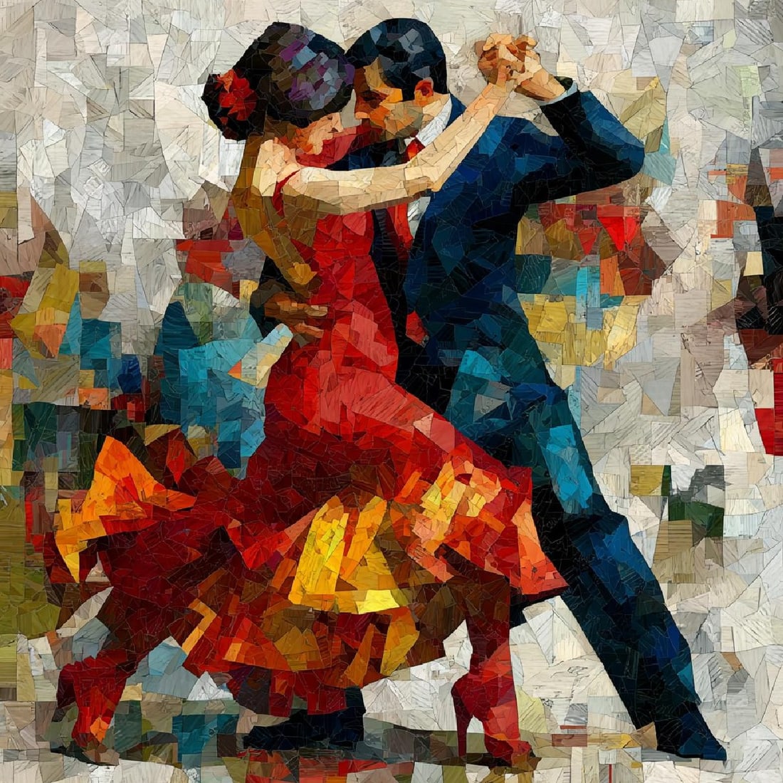 Crimson Rhythm. Acrylic print on panel. By the IAAG Artists Group. Contemporary.: Title: Crimson Rhythm Technique: Acrylic print on panel Measures: 20 × 16 inches (51 × 41 cm) Year: Contemporary Condition: Excellent condition. Rich color layering with detailed textural effect and