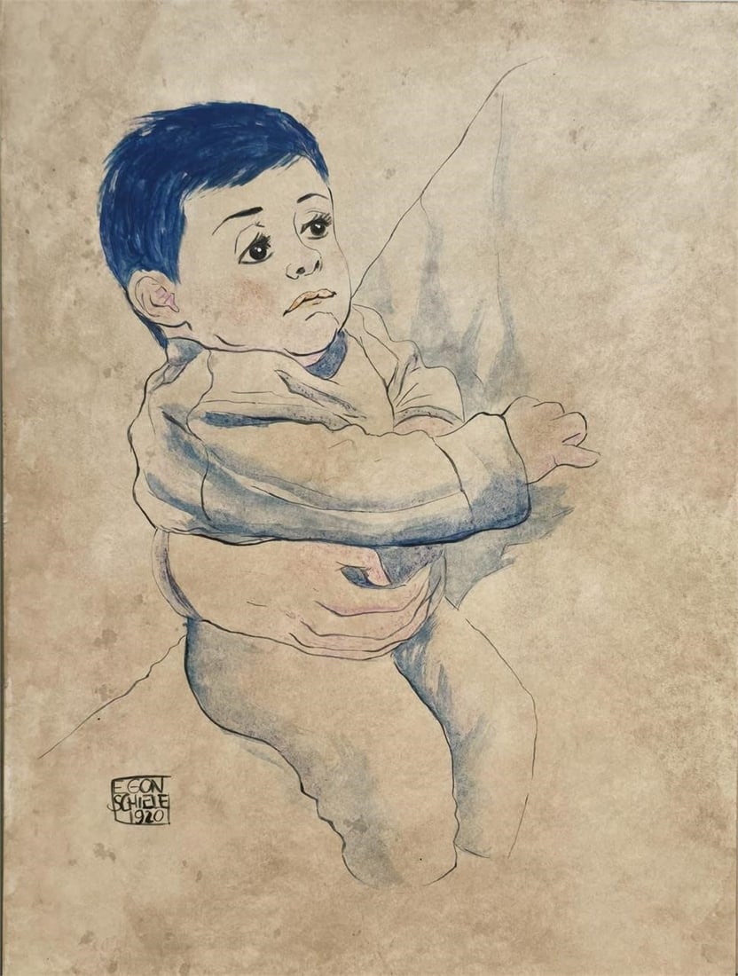Léonard Tsuguharu Foujita Japanese-French 1886–1968 Oil on Canvas Painting in the Style of: Title: Seated Child Technique: Ink and watercolor on paper Measures: 15 × 11 inches Year: Circa 1920 Condition. Good overall condition. The surface shows stable pigment with fine, controlled linework