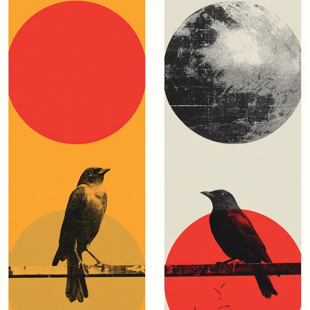 Solar Perch Duality. Acrylic print on panel. By the IAAG Artists Group. Contemporary.: Title: Solar Perch Duality Technique: Acrylic print on panel Measures: 20 × 16 inches (51 × 41 cm) Year: Contemporary Condition: Excellent condition. Strong color contrast with clean, well-defined i