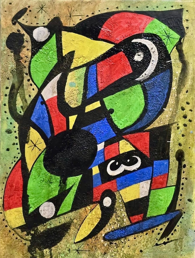 Joan Miró 1893–1983 Spanish Oil on Canvas In the Style of. Surrealism, Biomorphic Forms, Miró,: Title: Chromatic Constellation Technique: Oil on canvas Measures: 15 × 11 inches (38.1 × 27.9 cm) Year: Circa mid-20th century Condition. Good overall condition. The surface shows stable pigment wit