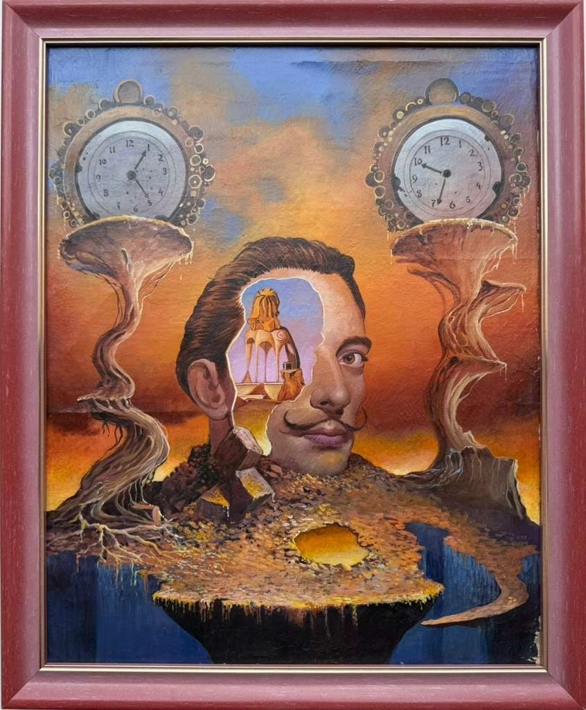Salvador Dalí Spanish 1904 - 1989 Oil on Canvas Painting In The Style of. Miró, Picasso, &: Title: Dream of Time and Memory Technique: Oil on canvas Measures: 20 × 16 inches Year: Circa mid-20th century Condition. Fair to good overall condition. The surface shows stable pigment with visible