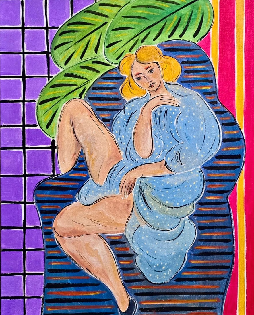 René Magritte Belgian 1898–1967 Oil on Canvas Painting in the Style of Magritte. Dalí & Miró: Title: Reclining Reverie Technique: Acrylic on canvas Measures: 20 x 16 inches Year: Mid-20th Century Modernist period Condition: Excellent overall condition with vibrant coloration and stable surface