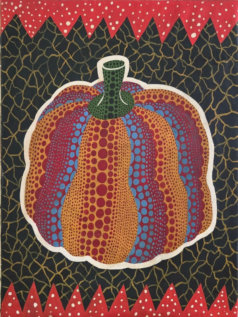 Yayoi Kusama (B.1929) Acrylic on canvas Japanese In the Style of. Pop Art Era: Title: Infinite Pumpkin Technique: Acrylic on canvas Measures: 16 x 12 inches Year: Contemporary Neo-Pop period Condition: Excellent overall condition with vivid pigmentation and stable surface textur