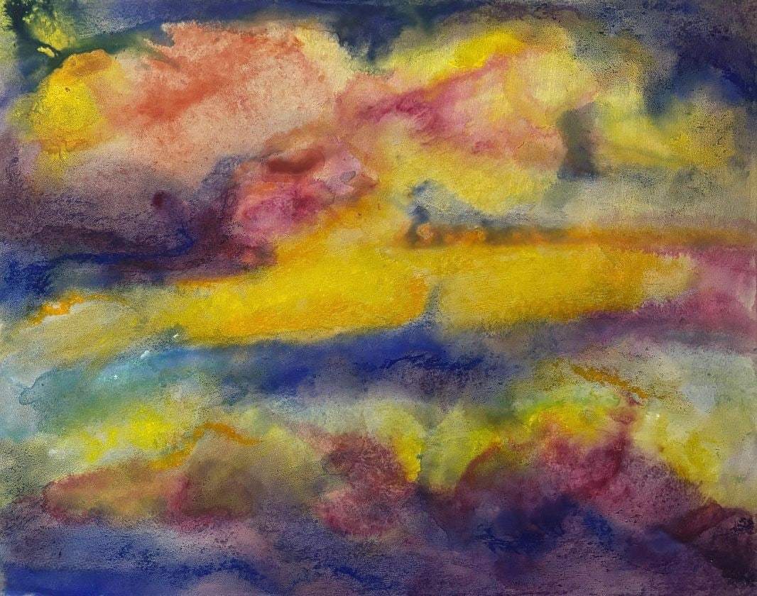 Richard Mayhew American (B.1924) Mixed Technique on Carton Painting in the Style of. Color Field,: Title: Luminous Atmosphere Technique: Mixed technique on carton Measures: 19.7 x 15.7 inches Year: Contemporary period Condition: Minor surface wear and gentle age-related handling marks; pigments rem