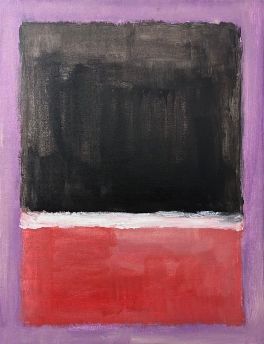 Mark Rothko American 1903 - 1970 Oil on Canvas painting in the style of. Pollock, Kline, Abstract: Title: Black and Red Field Composition Technique: Oil on canvas Measures: 23 × 19 inches Year: Circa 1960s Condition: Minor surface wear and gentle age-related craquelure; color fields remain stable 