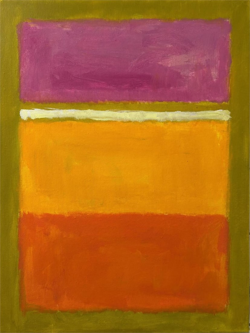Mark Rothko American 1903 - 1970 Oil on Canvas painting in the style of. Pollock, Kline, Abstract: Title: Color Field Composition with Horizontal Bands Technique: Oil on canvas Measures: 25 × 21 inches Year: Circa mid-20th century Condition: Well-preserved surface with luminous color saturation, s