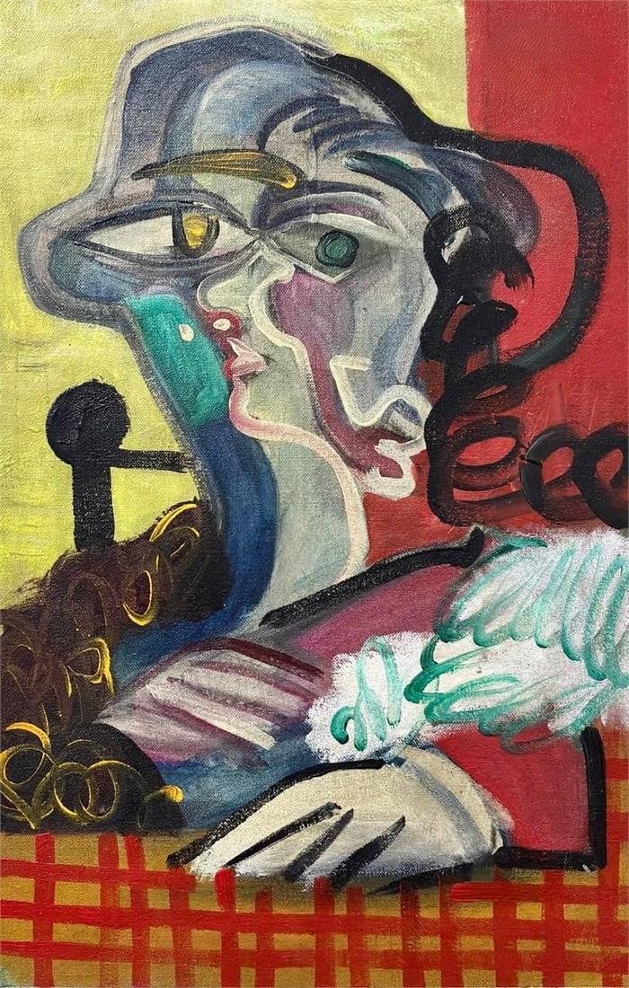 Pablo Picasso 1881–1973 Spanish Oil on Canvas In the Style of. Cubism, Picasso, Modernist Era.: Title: Untitled Technique: Oil on canvas Measures: 20 × 13 inches (50.8 × 33 cm) Year: Circa late 20th century Condition. Good overall condition. The surface shows stable pigment with lively textura