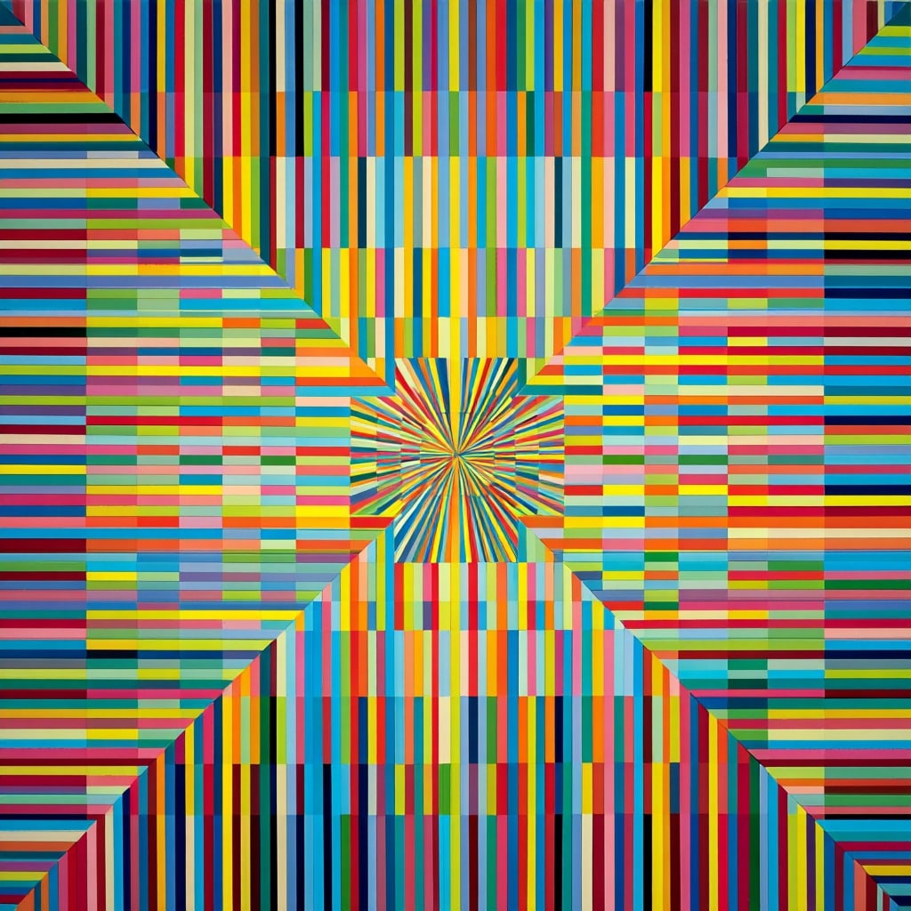 Prismatic Convergence. Acrylic print on panel. By the IAAG Artists Group. Contemporary.: Title: Prismatic Convergence Technique: Acrylic print on panel Measures: 20 × 16 inches (51 × 41 cm) Year: Contemporary Condition: Excellent condition. Highly saturated color with precise linear def