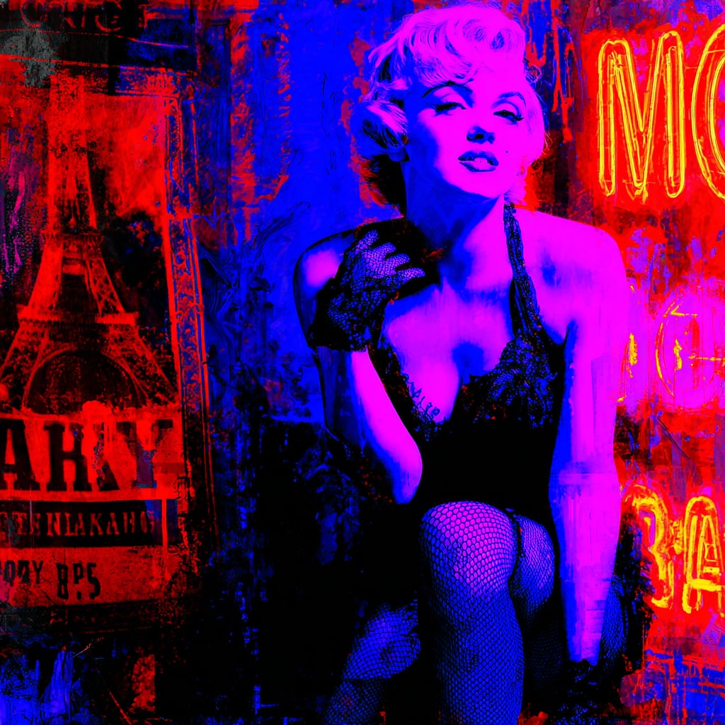 Neon Icon: Midnight Muse. Acrylic print on panel. By the IAAG Artists Group. Contemporary.: Title: Neon Icon: Midnight Muse Technique: Acrylic print on panel Measures: 20 × 16 inches (51 × 41 cm) Year: Contemporary Condition: Excellent condition. Intense neon coloration with sharp contrast