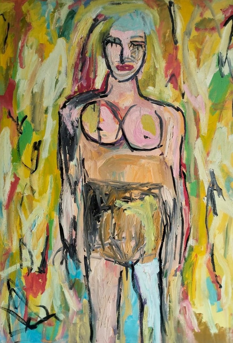 Willem de Kooning Dutch-American 1904–1997 Oil on Canvas Painting in the Style of. Franz Kline,: Title: Woman Technique: Oil on canvas Measures: 47.5 × 35.5 inches (121 × 90 cm) Year: 1957 Condition: Expressive surface with strong pigment retention and energetic brushwork; minor craquelure and 