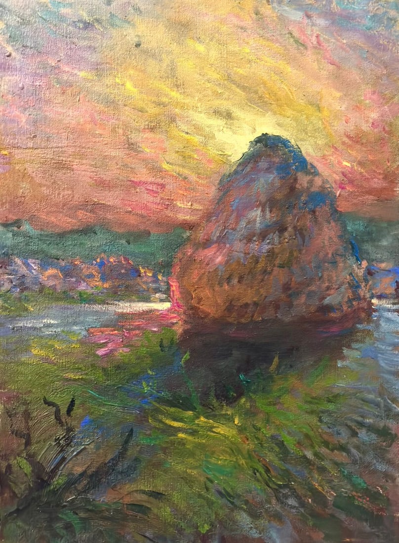 Claude Monet French 1840 - 1926 Oil on Canvas in the style of . Renoir & Manet Impressionist Era.: Title: Coastal Glow Technique: Oil on canvas Measures: 15 x 11 inches Year: Late 19th Century Impressionist period Condition: Minor surface wear and light craquelure consistent with age; colors remain