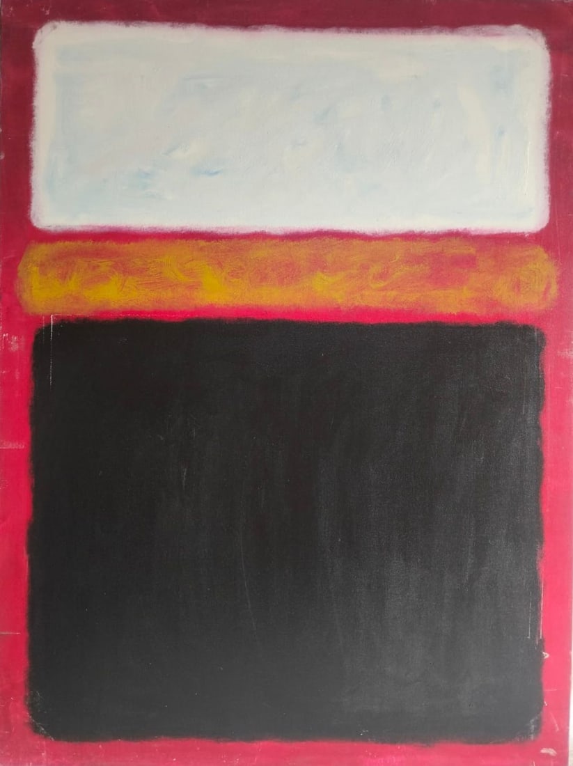Mark Rothko American 1903 - 1970 Oil on Canvas painting in the style of. Pollock, Kline, Abstract: Title: Red, White and Black Technique: Oil on canvas. Measures: 47 ½ x 35 ½ inches. Year: 1952. Condition: Strong chromatic surface with stable composition and expressive pigment saturat