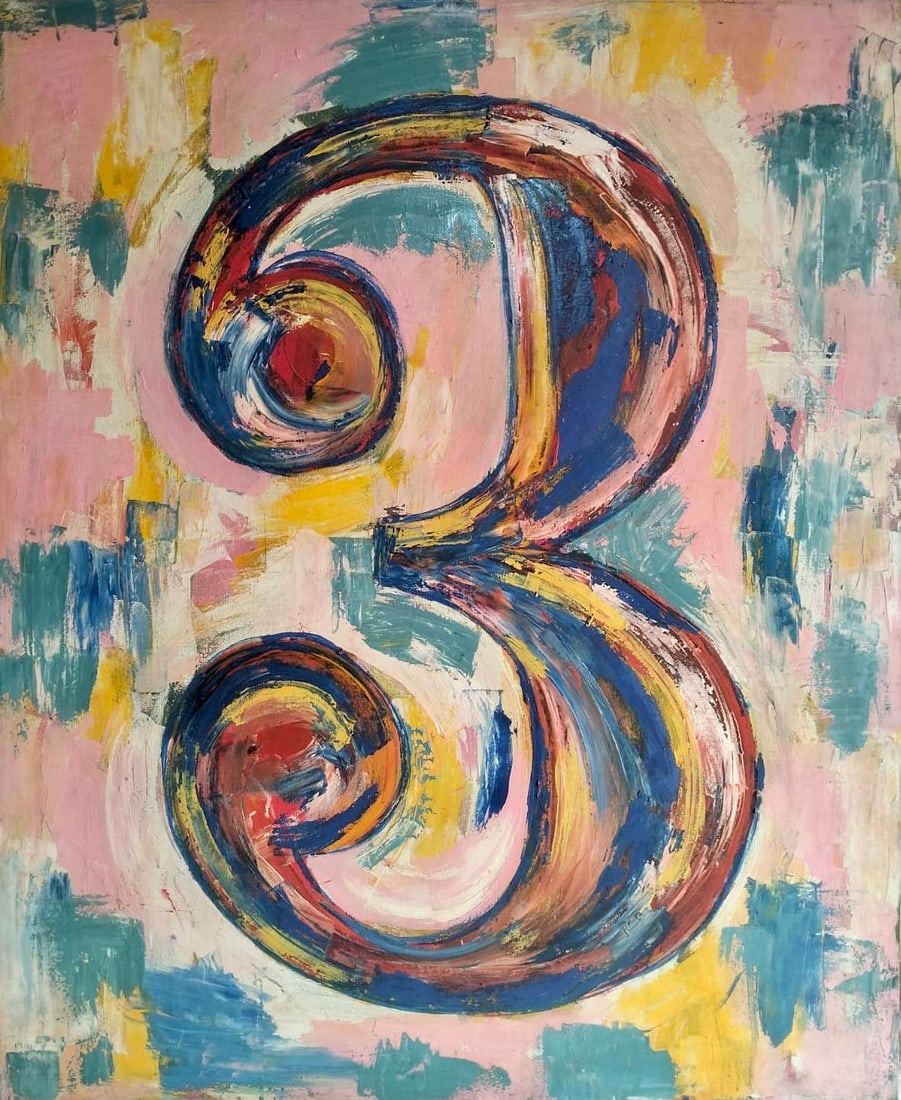 Jasper Johns American (B.1930) Oil on Canvas Painting in the Style of. Rauschenberg, Neo-Dada, &: Title: Number 3 Technique: Oil on canvas. Measures: 43.5 x 35.5 inches. Year: 1961. Condition: Vibrant painted surface with energetic brushwork and rich coloration; minor edge wear, scattered surface 