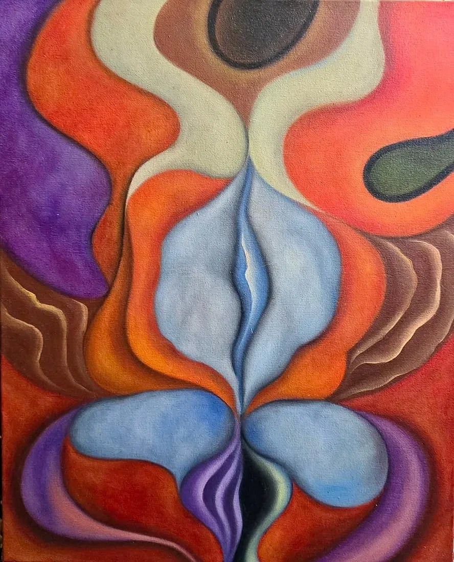 Georgia O’Keeffe American 1887–1986 In the Style of Inner Bloom Oil on Canvas: Title: Inner Bloom Technique: Oil on Canvas Measures: 20 x 16 inches Year: Circa 1935 Condition: Good — stable, with minor surface wear and light craquelure consistent with age. Provenance: Private 