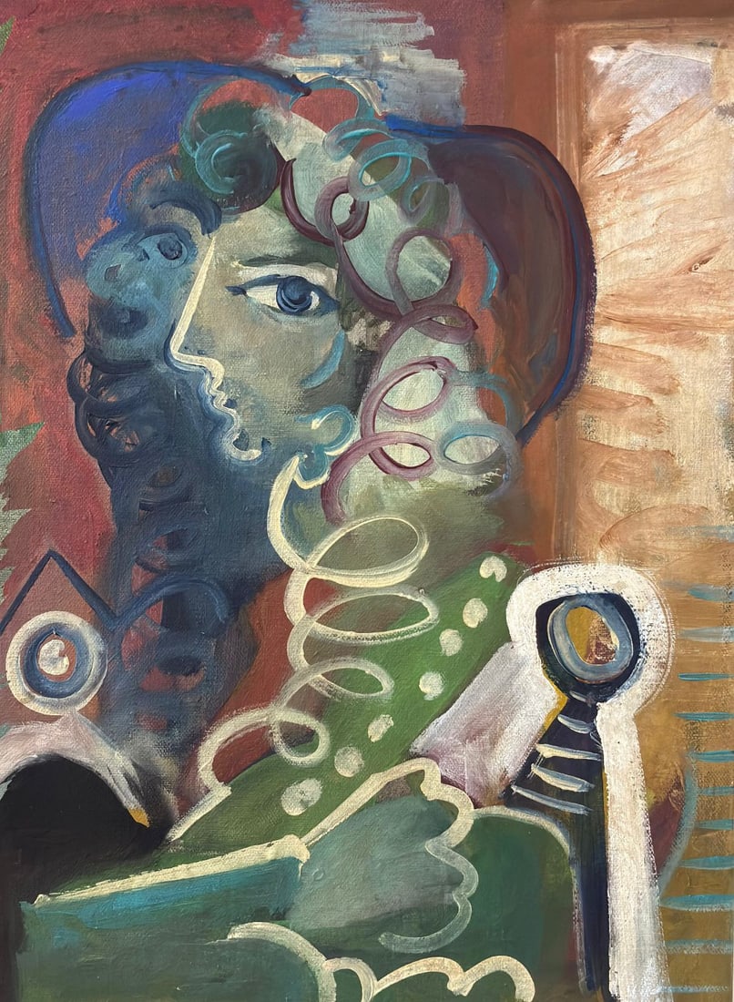 Pablo Picasso Spanish 1881-1973 Oil on Canvas Painting in the Style of Picasso. Magritte & Chagall: Title: Female Portrait Technique: Oil on canvas Measures: 14.8 x 10.9 inches (37.6 x 27.7 cm) Year: Circa mid-20th century Modernist Cubist Expressionist period Condition: Good condition. Surface pres