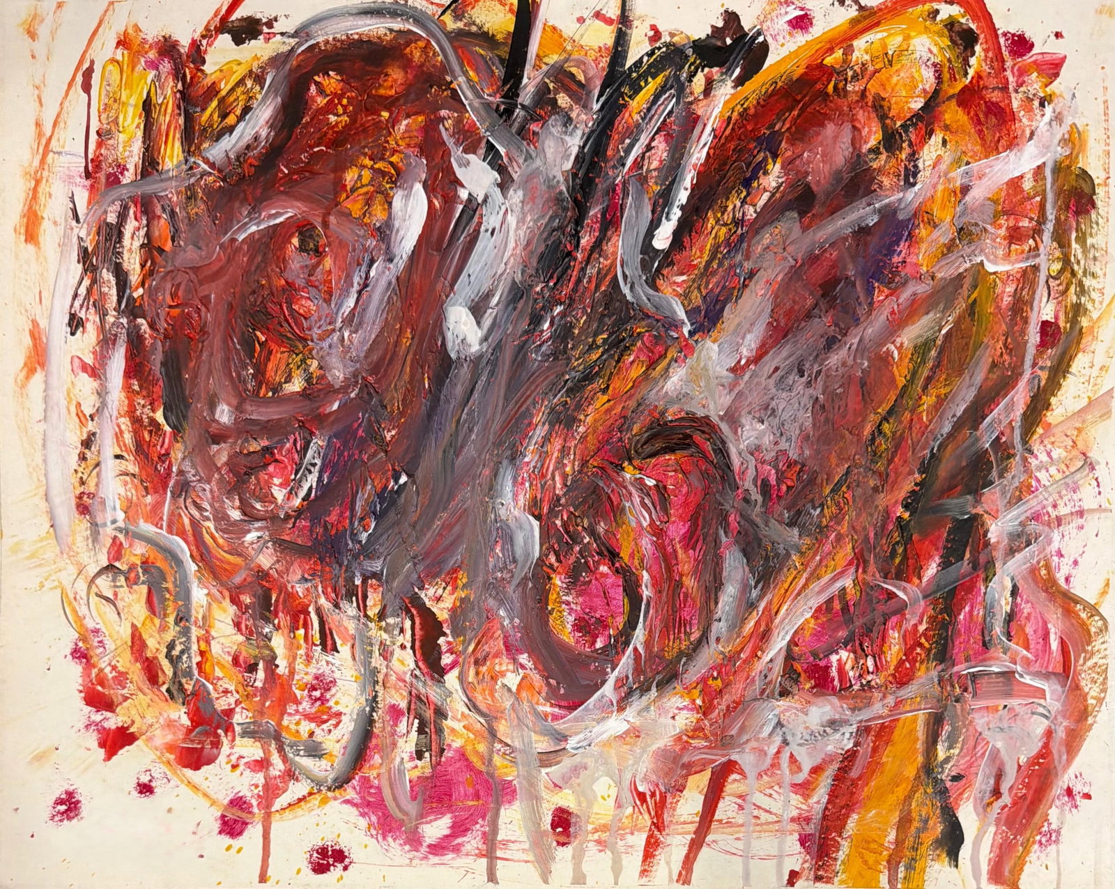 Cy Twombly American 1928-2011 In the Style of Crimson Elegy in Motion Painting on Carton (1 of 5)