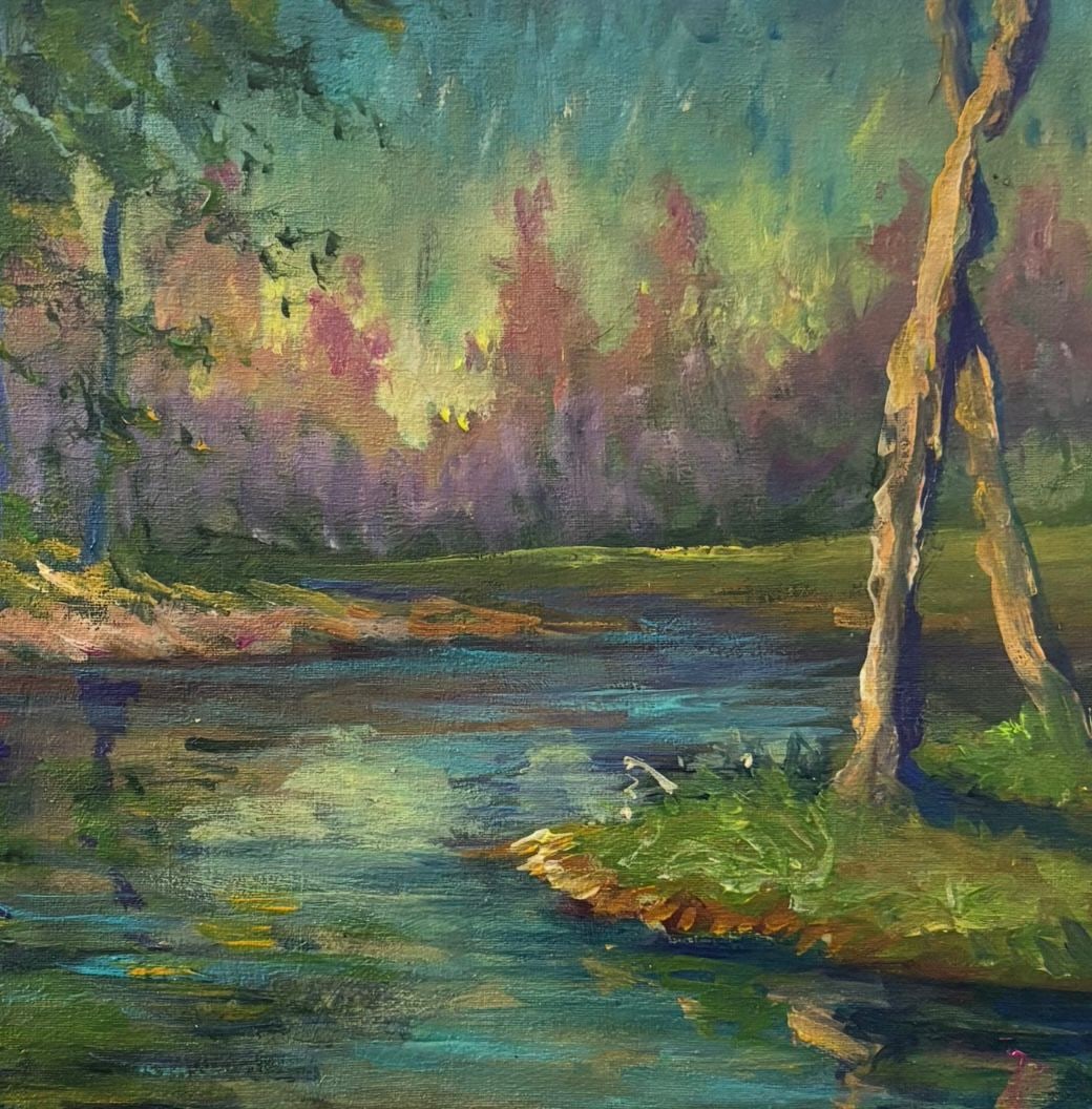 Claude Monet French 1840-1926 In the Style of Impressionist Oil on canvas: Title: River Landscape Technique: Oil on canvas Measures: 14.9 x 11.3 inches (37.8 x 28.7 cm) Year: Circa mid-20th century Impressionist landscape period Condition: Good condition. Surface presents st