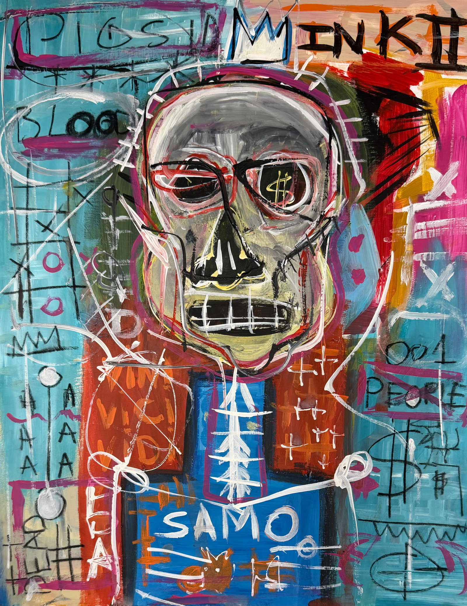 Jean-Michel Basquiat American 1960-1988 In the Style of SAMO Crown Portrait Mixed Media on Paper (1 of 5)