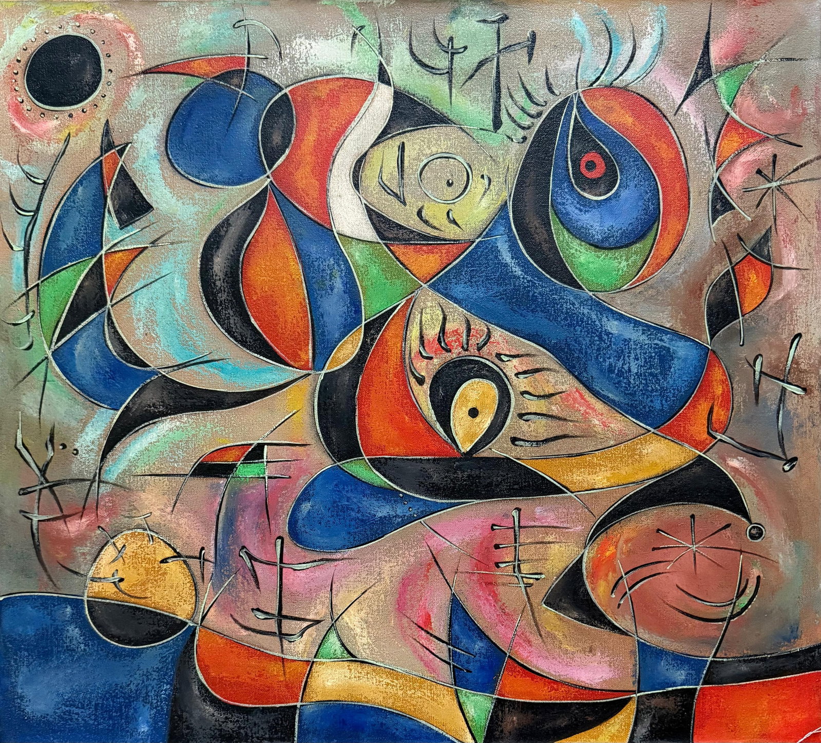 Joan Miro Spanish 1893-1983 In the Style of Abstract Celestial Composition Oil on Canvas (1 of 5)