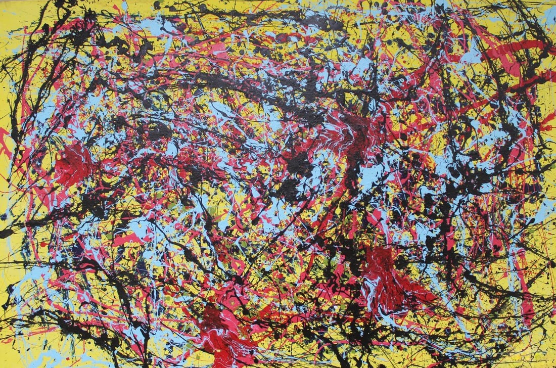 Jackson Pollock American 1912-1956 In the Style of Chromatic Drip Abstraction Oil on Canvas (1 of 5)