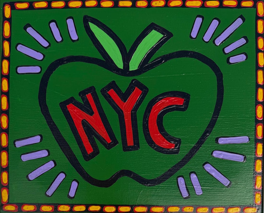 Keith Haring American 1958-1990 In the Style of NYC Apple Pop Composition Acrylic on Canvas (1 of 4)