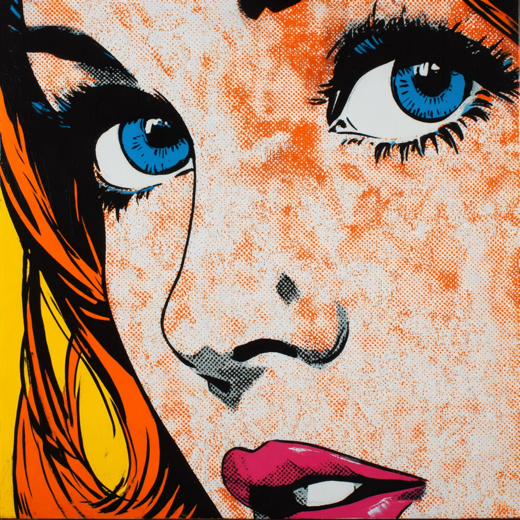 Pop Reverie. Acrylic print on panel. By the IAAG Artists Group. Contemporary.: Title: Pop Reverie Technique: Acrylic print on panel Measures: 20 x 20 inches (51 x 51 cm) Year: Contemporary Condition: Excellent condition. Bold graphic detailing with vibrant saturated color and cr
