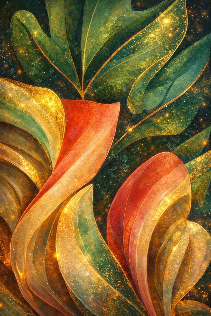 Eternal Bloom: The Golden Genesis (1/1 Masterpiece NFT + Physical Artwork): Eternal Bloom: The Golden Genesis is a radiant exploration of life, growth, and transformation—captured through a mesmerizing fusion of organic form and luminous abstraction. Flowing botanical shape