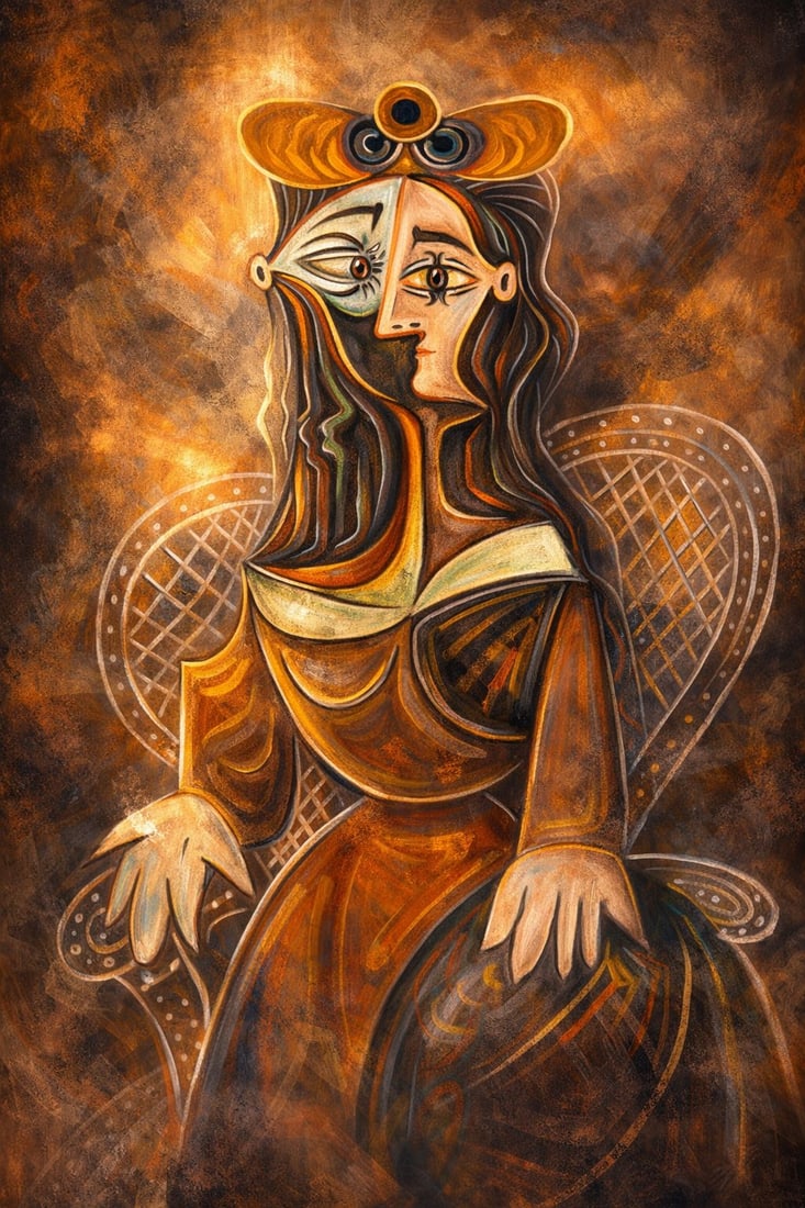 Dual Essence: The Timeless Muse (1/1 Masterpiece NFT + Physical Artwork): Elegant Figurative Abstract | Collector-Grade Statement PieceDual Essence: The Timeless Muse presents a captivating fusion of identity and form. A seated female figure emerges with a divided face—tw