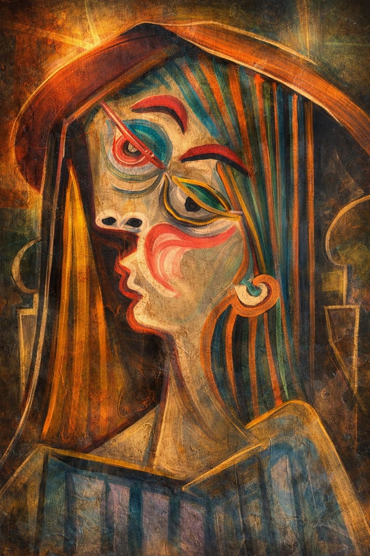 Fragmented Identity: The Cubist Gaze (1/1 Masterpiece NFT + Physical Artwork): Bold Cubist Portrait | High-Impact Collector WorkFragmented Identity: The Cubist Gaze is a powerful exploration of form, perception, and emotional depth. The portrait presents a female figure construc