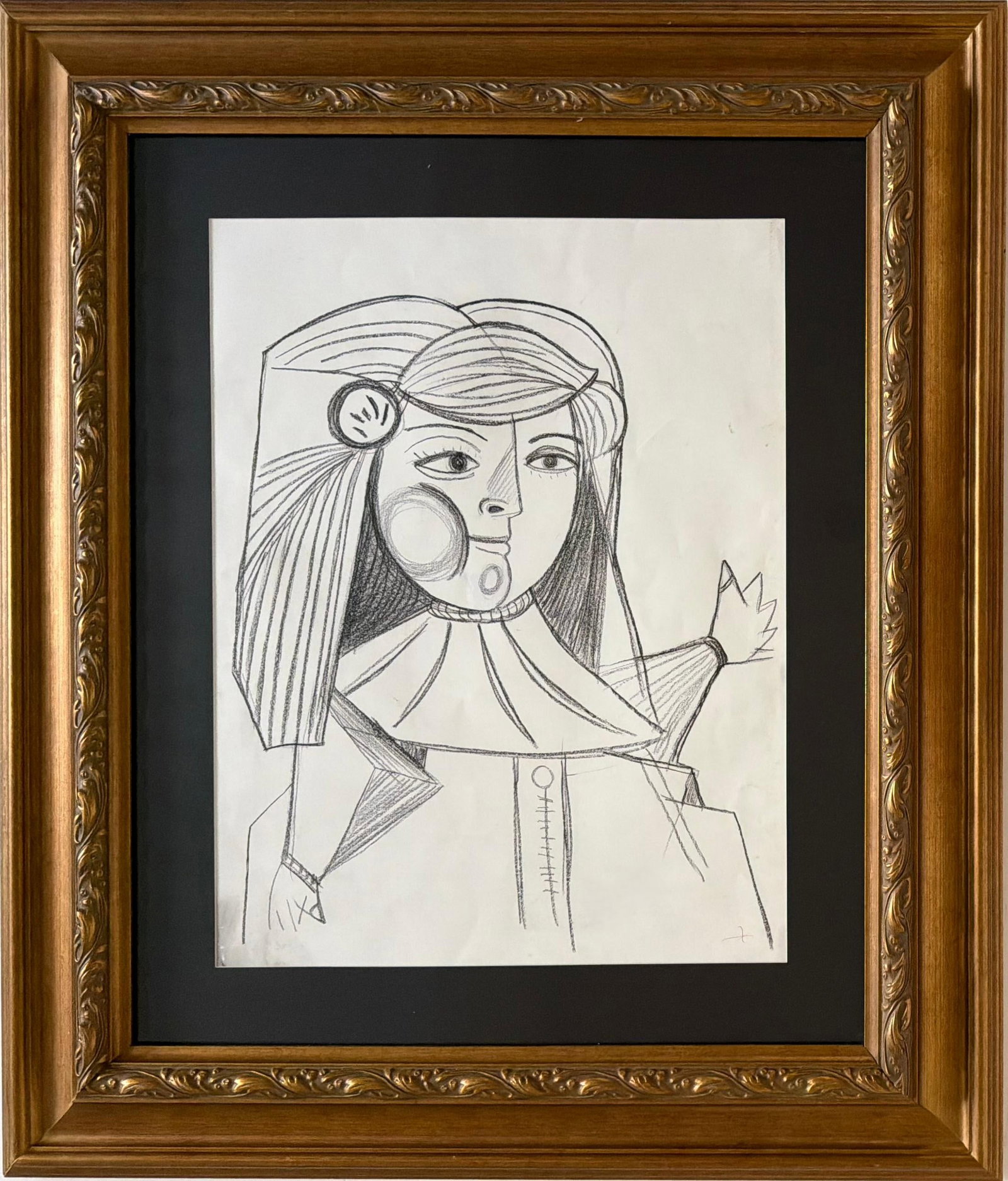 Pablo Picasso Spanish 1881-1973 In the Style of Woman with Veil Crayon on Paper (1 of 5)