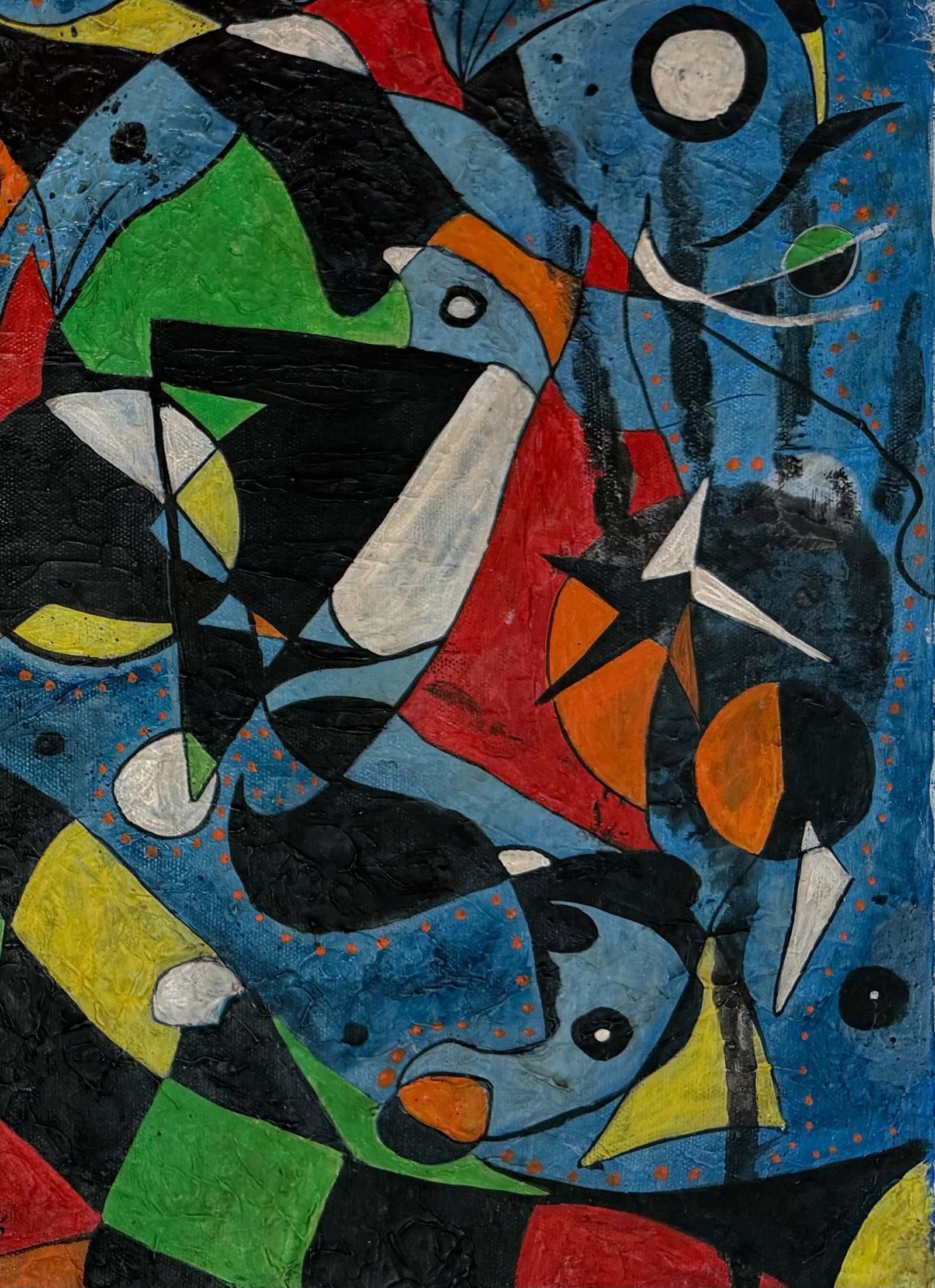Joan Miro Spanish 1893-1983 Surreal Abstract Composition, In the Style of, Oil on Canvas: Title: Surreal Abstract Composition Technique: Oil on canvas Measures: 16 x 12 inches (40.6 x 30.5 cm) Year: Mid-20th century Condition: Good condition. Surface presents stable pigment application wit