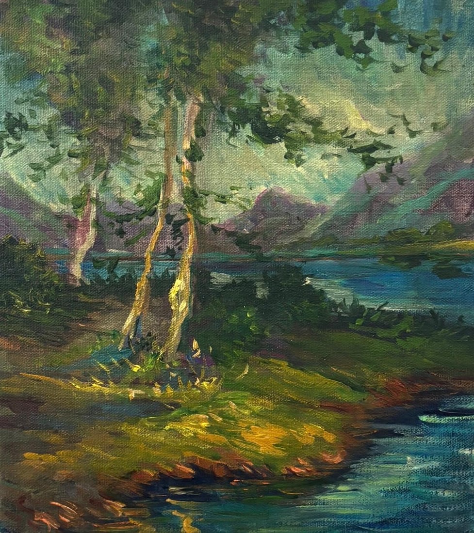 Claude Monet French 1840-1926 Lakeside Mountain Landscape, In the Style of, Oil on Canvas (1 of 5)
