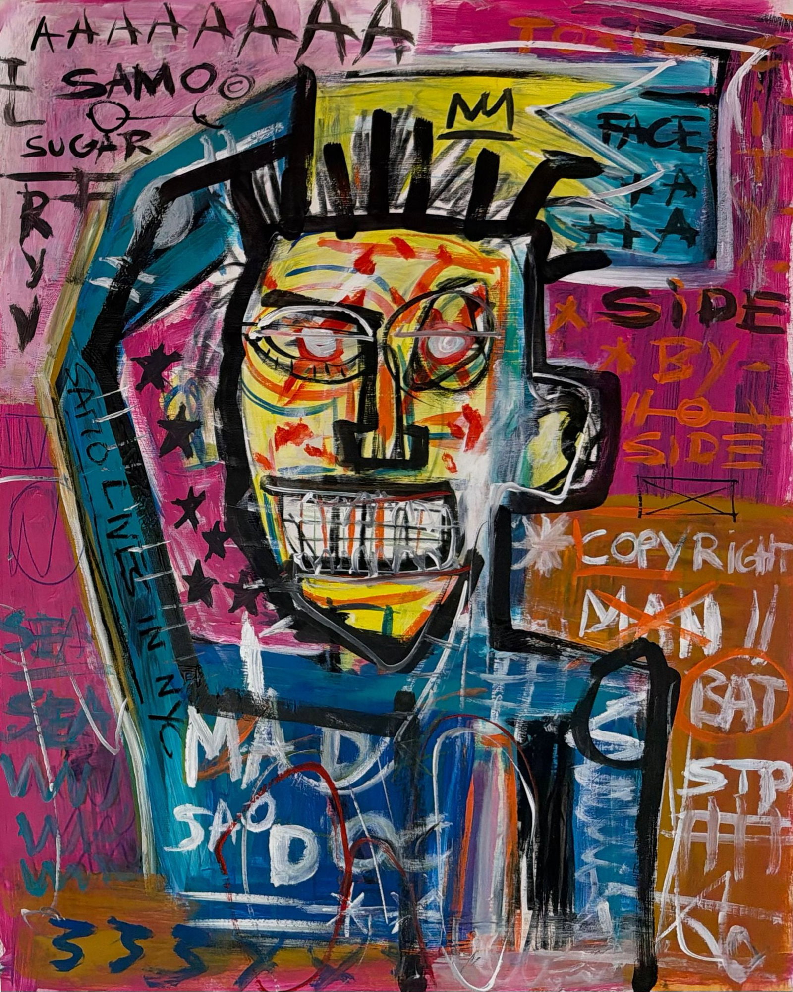 Jean-Michel Basquiat American 1960-1988 Crowned Figure with Urban Text, In the Style of, Mixed (1 of 5)