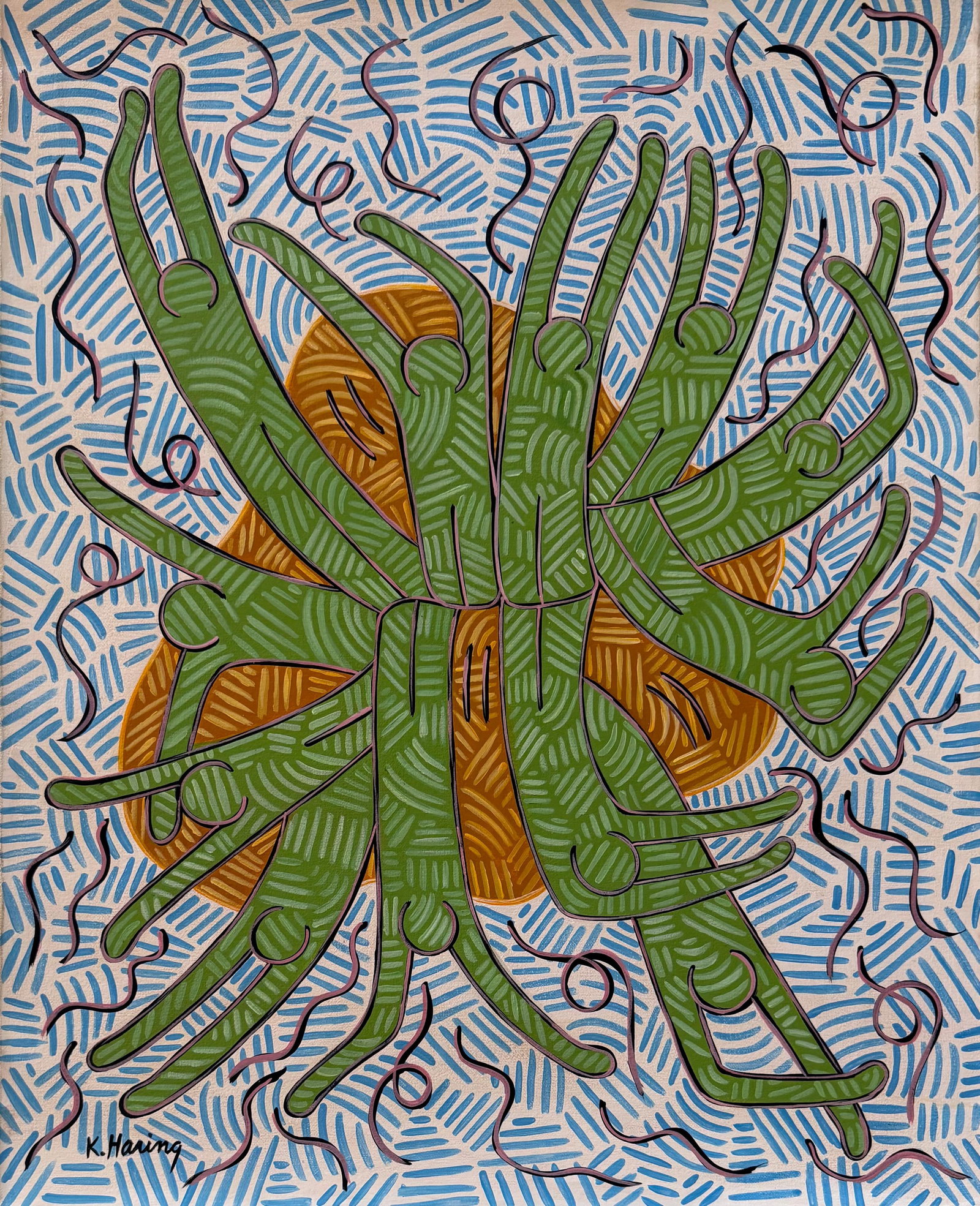 Keith Haring American 1958-1990 Radiant Figure Circle, In the Style of, Acrylic on Canvas (1 of 5)