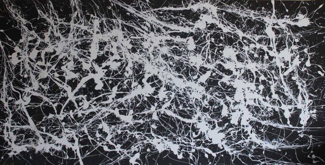 Jackson Pollock American 1912-1956 Number 51-II, In the Style of, Oil and Enamel on Canvas: Title: Number 51-II Technique: Oil and enamel on canvas Measures: 32 x 61 inches (80 x 160 cm) Year: Painted in 1951 Condition: Good condition. Surface shows stable pigment and enamel application with